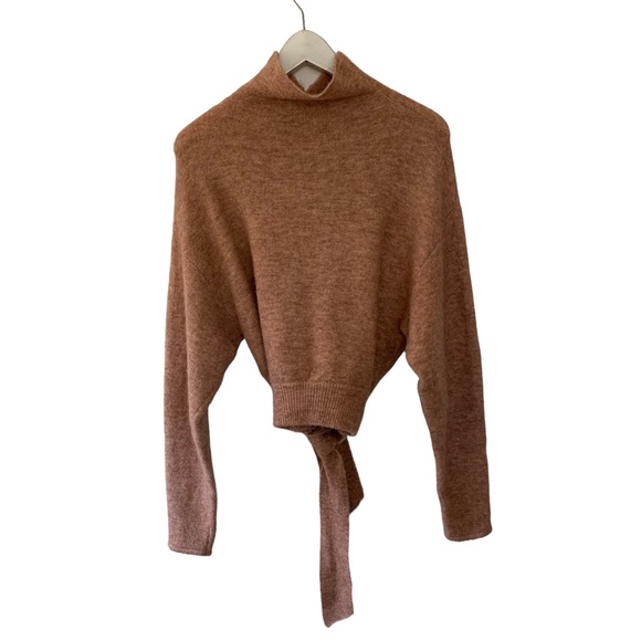 Aritzia Wilfred Lorin Turtleneck Knit Tie Front Sweater Clay Wool Alpaca Small - Picture 6 of 9